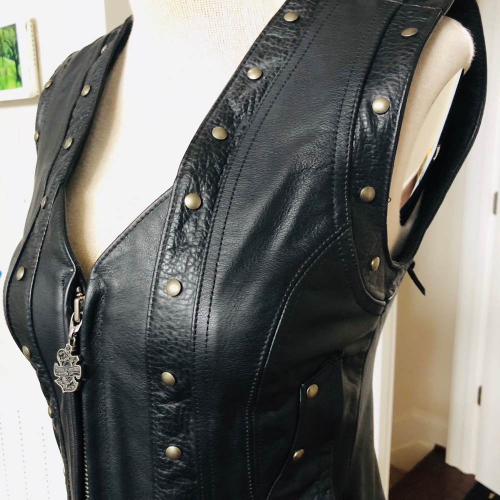 GORGEOUS DELUXE HARLEY DAVIDSON LEATHER VEST SZ SMALL - Picture 7 of 14
